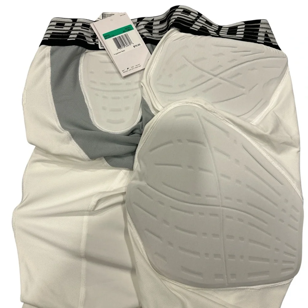 Nike White Men’s Padded Compression Shorts with Black Waistband Basketball xl-T